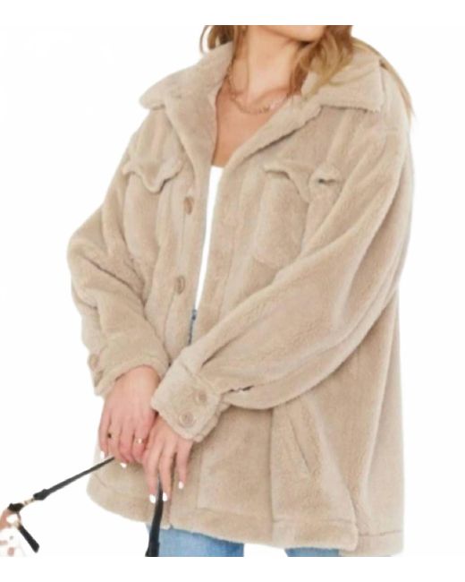 Show Me Your Mumu Natural Whistler Shirt Jacket Taupe Faux Fur