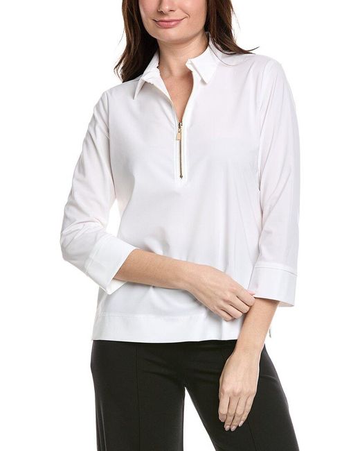 Joseph Ribkoff White 1/-Zip Pullover