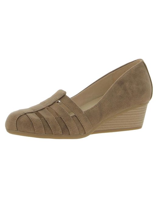 Dr. Scholls Brown Be Free Faux Leather Slip-on Wedge Heels