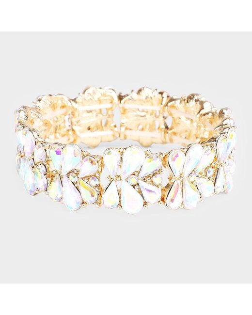 Fashnzfab Metallic Teardrop Cluster Stretch Evening Bracelet Ab