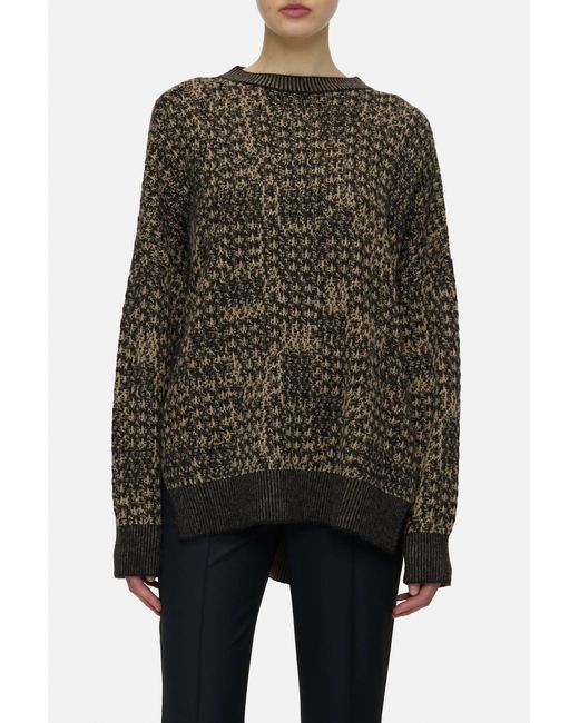 Closed Black Crew Neck Long Sleeve With Pattern Sweater