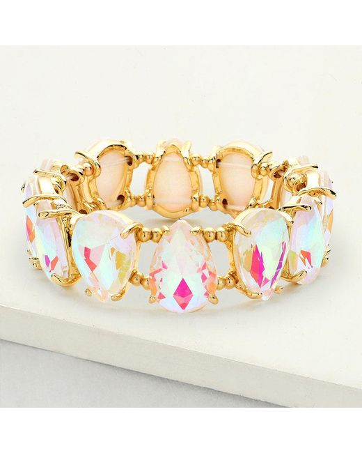 Fashnzfab Metallic Teardrop Glass Stone Cluster Stretch Evening Bracelet Ab