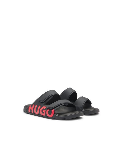 HUGO Black Logo Sandals With Double Touch-Closure Straps for men
