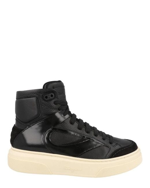 Ferragamo Black Cassio Leather High-Top Sneakers for men