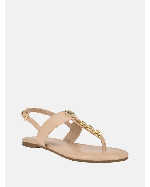 Guess Factory Natural Livvy Chain T-strap Sandals