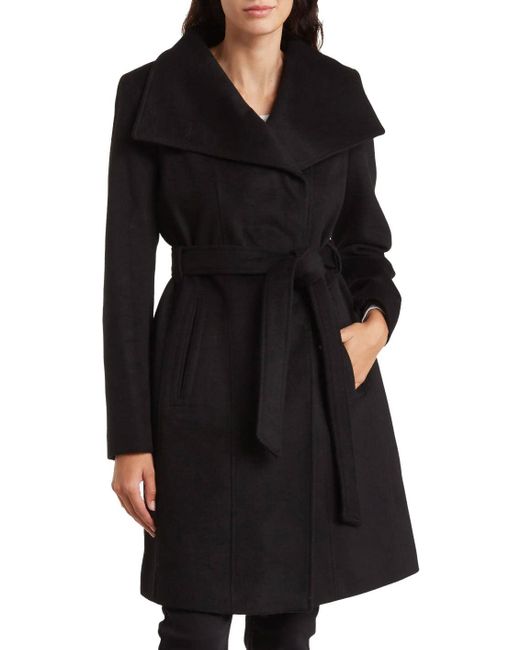 MICHAEL Michael Kors Black Wool Belted Wrap Solid Coat