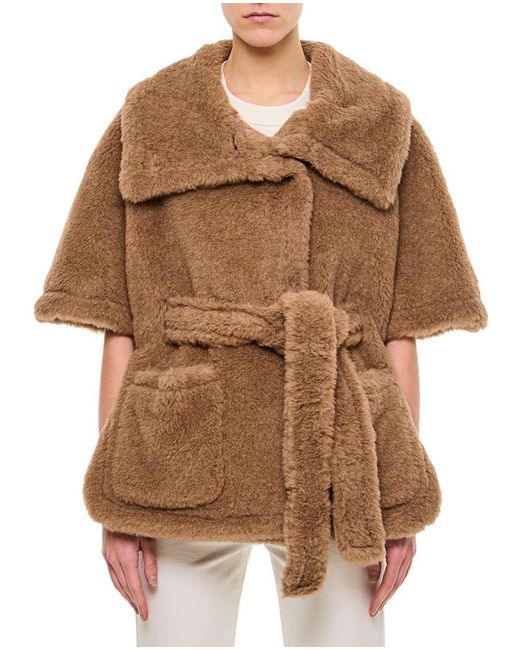 Max Mara Brown Teddy Cape With Shawl Collar