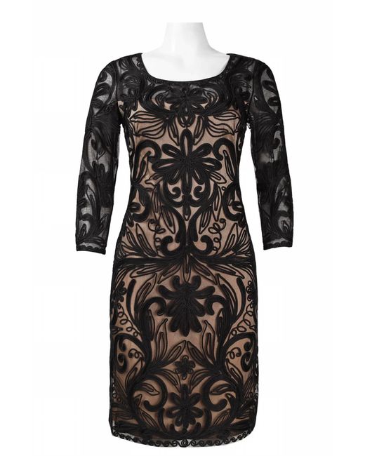 Sue Wong Black Floral Embroidered Mesh Dress