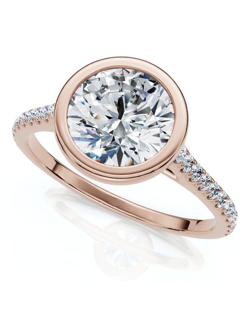 Pompeii3 Metallic Certified 1 1/2Ct Diamond Bezel With Accent Engagement Ring 14K Lab Grown