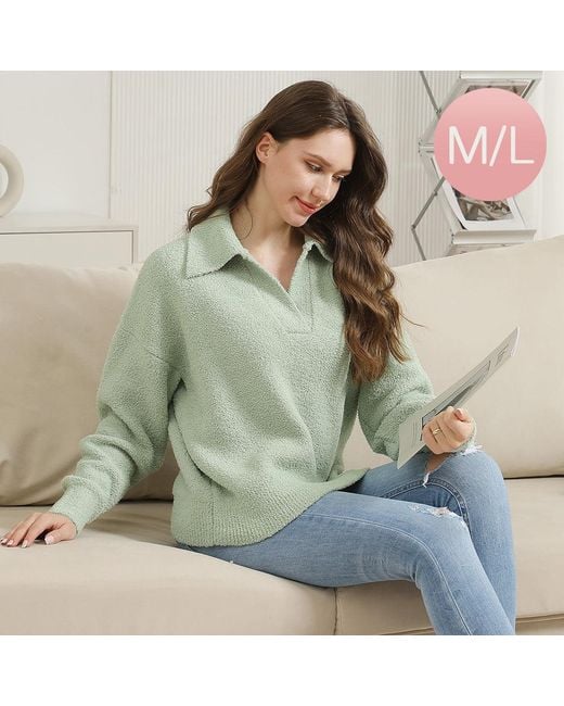 TRUEDAMES Green Solid Collar Pullover Sweater