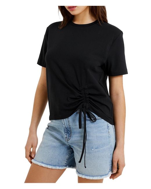 French Connection Black Ruched Short Sleeve Pullover Top