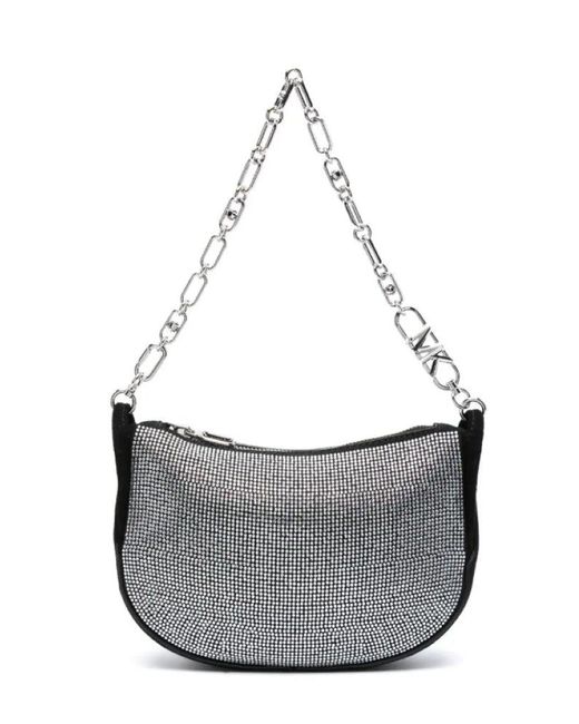 MICHAEL Michael Kors Gray Kendall Leather Rhinestone Small Bracelet Pouchette Handbag