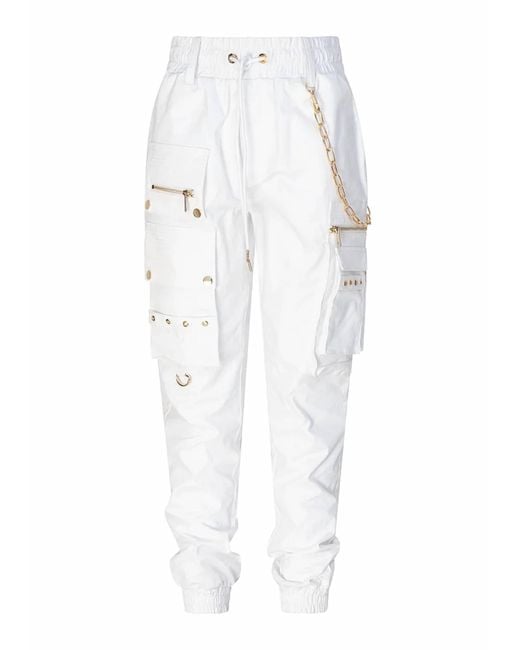 Circular Path White Cp Cargo Pant