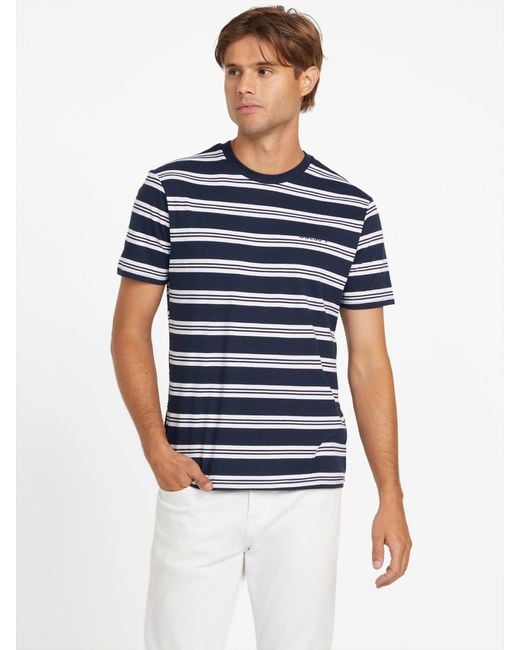 Guess Blue Eco Zack Striped Tee for men