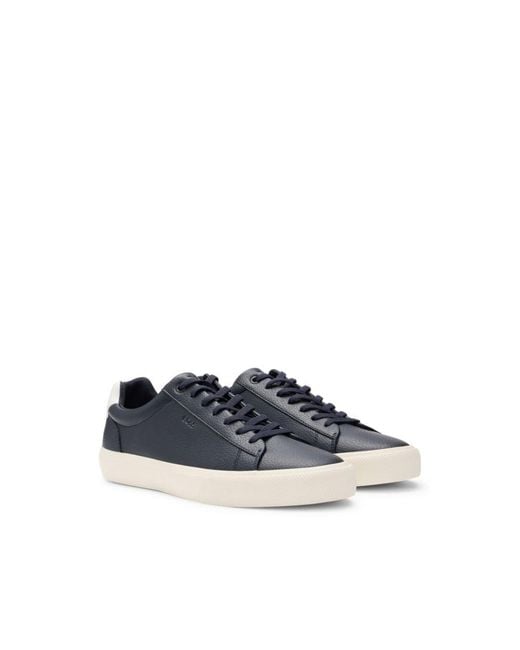 Boss Blue Faux-Leather Trainers With Contrast Backtab for men