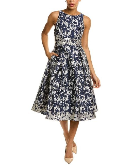 Adrianna Papell Reversible Jacquard Midi Dress in Blue | Lyst