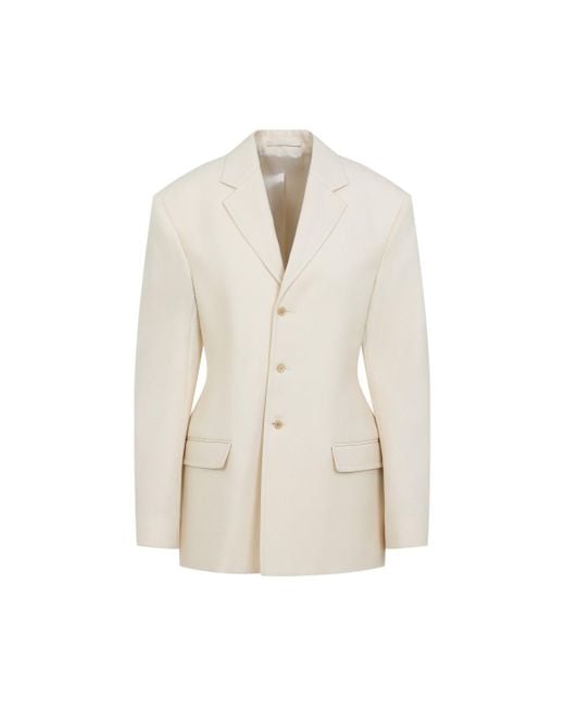 Carven White Parchment Wool Blazer With Notched Collar