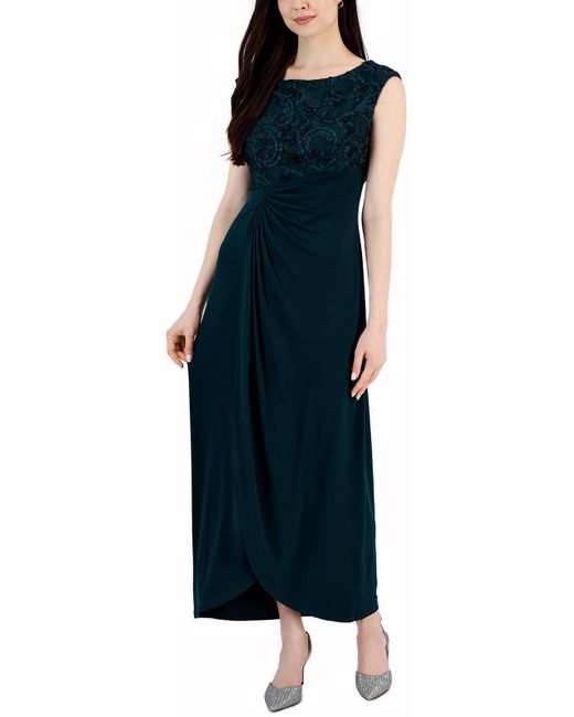 Connected Apparel Blue Textured Ruched Semi-formal Dress