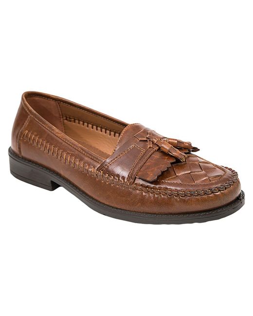 Deer Stags Brown Herman Woven Faux Leather Tassel Loafers for men