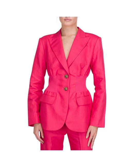 7 For All Mankind Pink Shoulder Pads Linen Two-Button Blazer