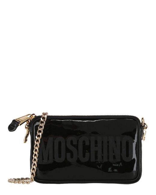 Moschino Patent Leather Logo Shoulder Bag in Black Lyst