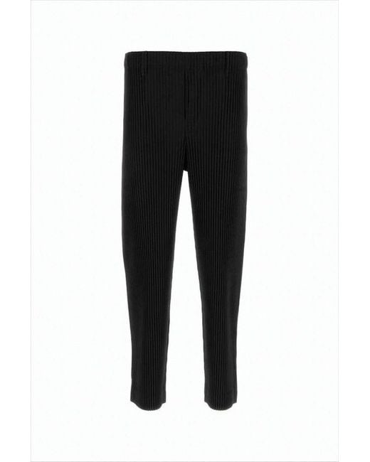 Homme Plissé Issey Miyake Black Cropped Pleated Jogger Pants With Subtle Sheen for men