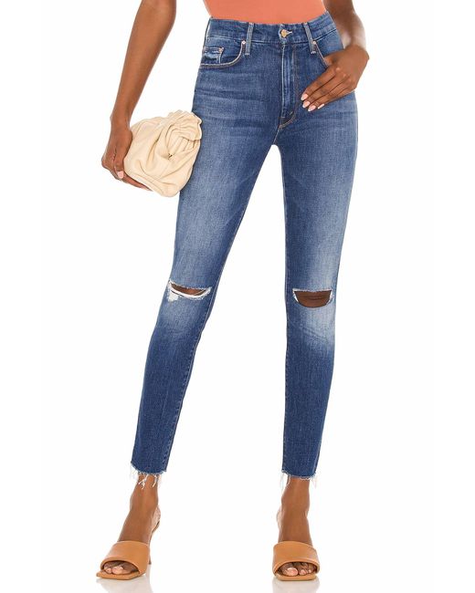 Mother Blue High Waisted Looker Ankle Fray Jeans