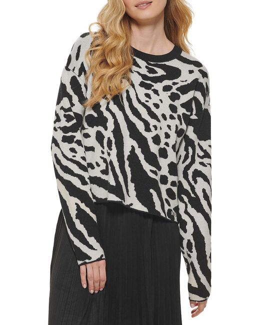 DKNY Black Animal Print Dropped Shoulder Crewneck Sweater