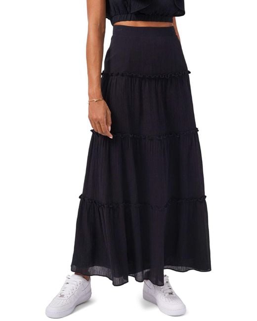 1.STATE Black Cotton Tiered Maxi Skirt