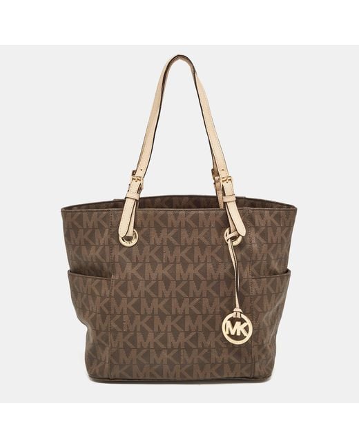 MICHAEL Michael Kors Brown Dark Signature Coated Canvas And Leather Jet Set Tote