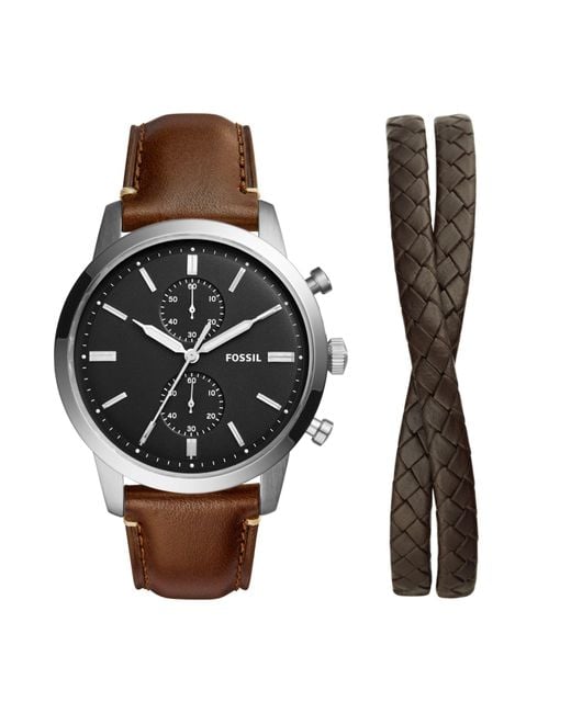 Fossil men townsman stainless steel and leather casual quartz watch clearance