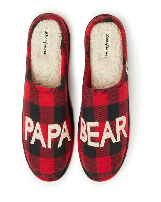 Dearfoams Red Buffalo Check Papa Bear Dad Clog House Slipper for men