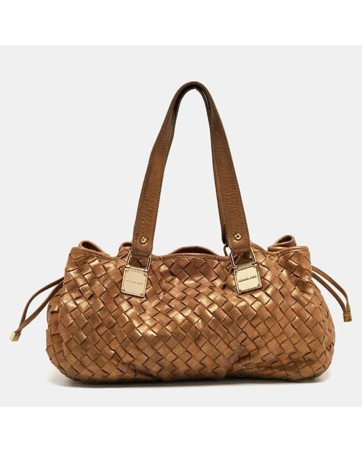 Michael Kors Brown Woven Leather Drawstring Tote