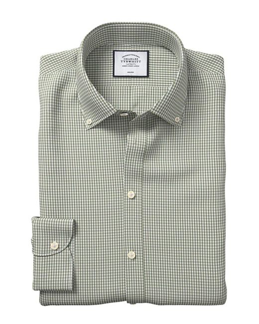 Charles Tyrwhitt Green Non-iron Button Down Check Slim Fit Shirt for men