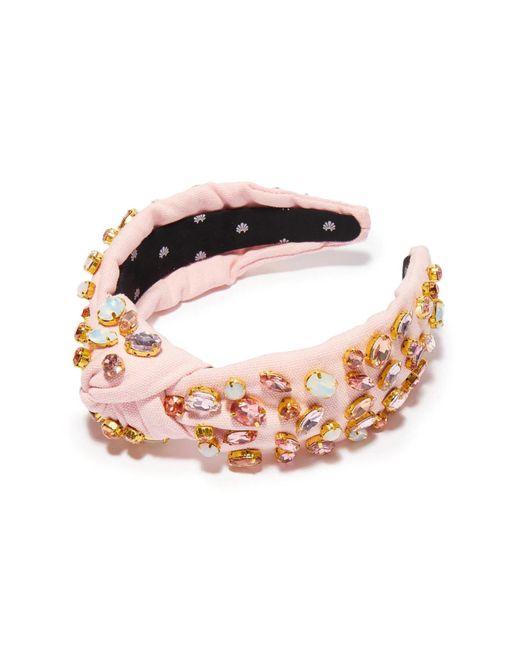 Lele Sadoughi Pink Glittering Crystal Woven Knotted Headband