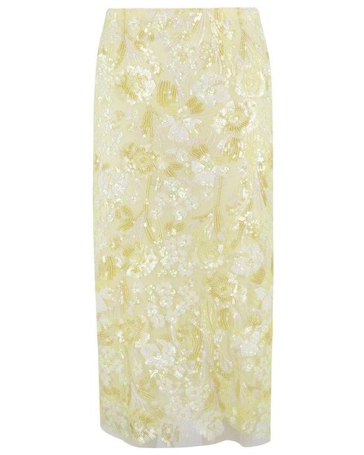 スカート Ermanno Firenze Longuette Skirt In Floral Sequin Embroidered Ermanno Firenze Longuette Skirt In Floral Sequin Embroidered