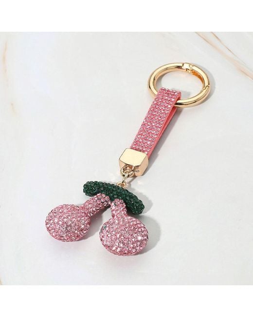 Fashnzfab Pink Bling Studded Cherry Keychain Bag Charm