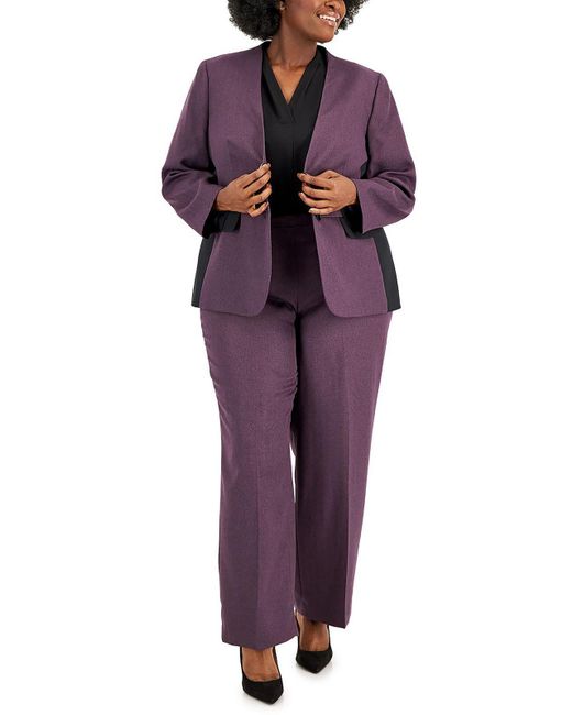 Le Suit Purple Plus Contrast Trim Business Pant Suit