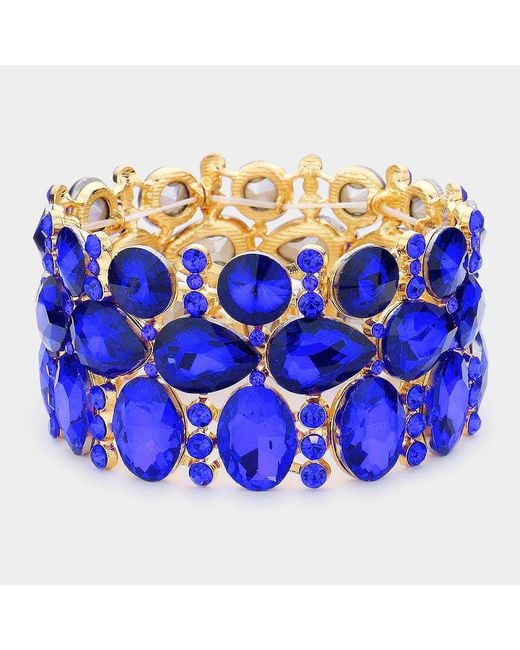 Fashnzfab Blue Multi Stone Cluster Evening Stretch Bracelet Sapphire