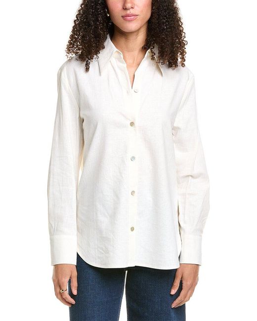 Vince White Relaxed Button-Down Linen-Blend Shirt