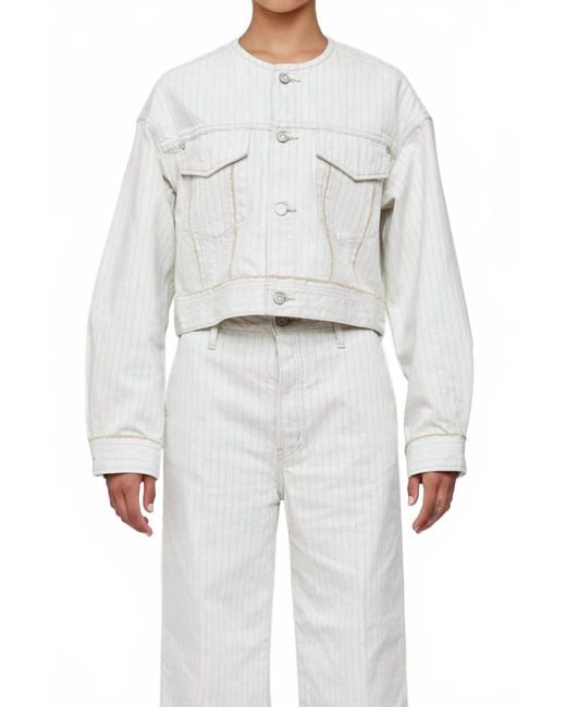Moussy White Vintage No Collar Cropped Jacket