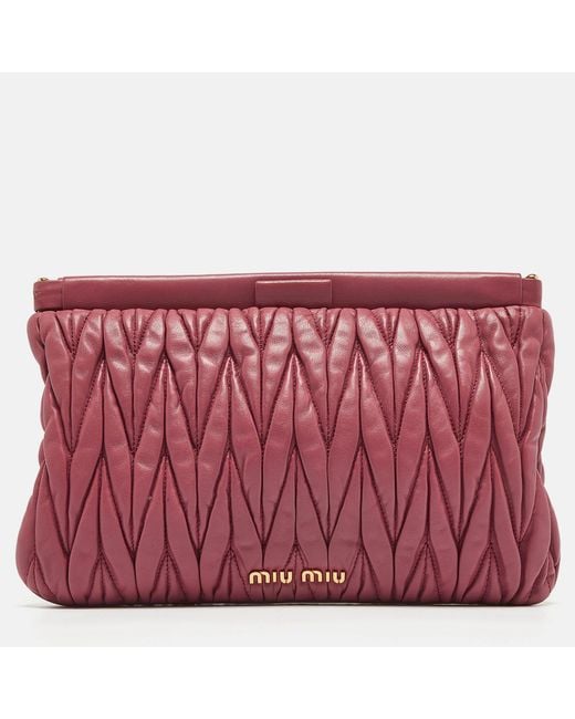 Miu Miu Red Dark Matelassé Leather Frame Clutch