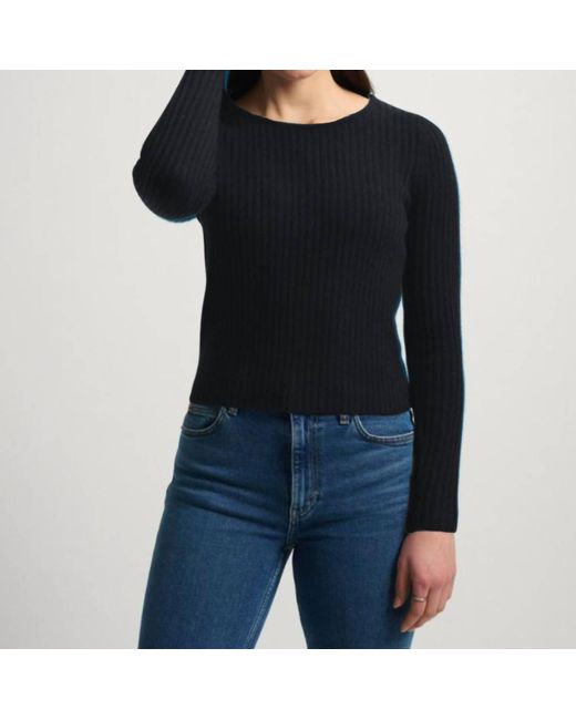 White + Warren Black Cashmere Open Back Ribbed Top