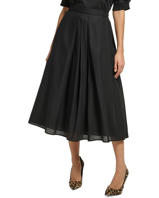 DKNY Black Midi Cotton Pleated Skirt