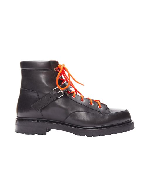 Hermès Black Hermes Smooth Leather Orange Laced Hiking Boots for men