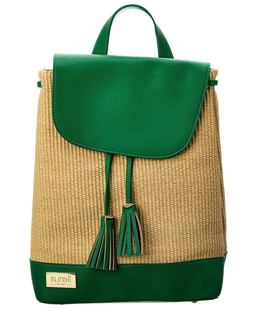 Surell Green Paper Straw Backpack