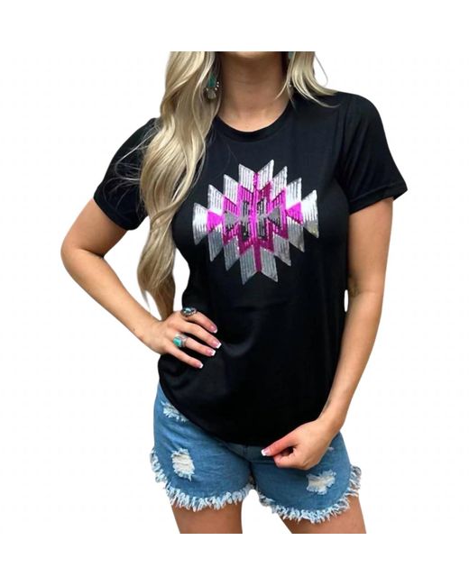 Sterling Kreek Black Take Me Away Sequin Tee