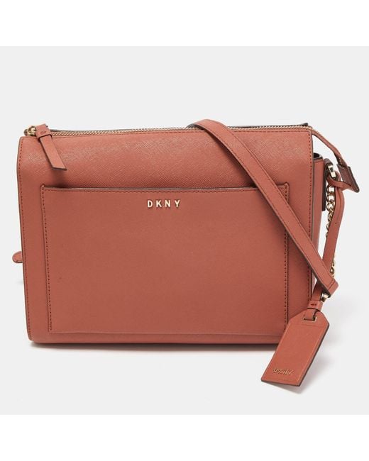 DKNY Brown Brick Saffiano Leather Ava Crossbody Bag