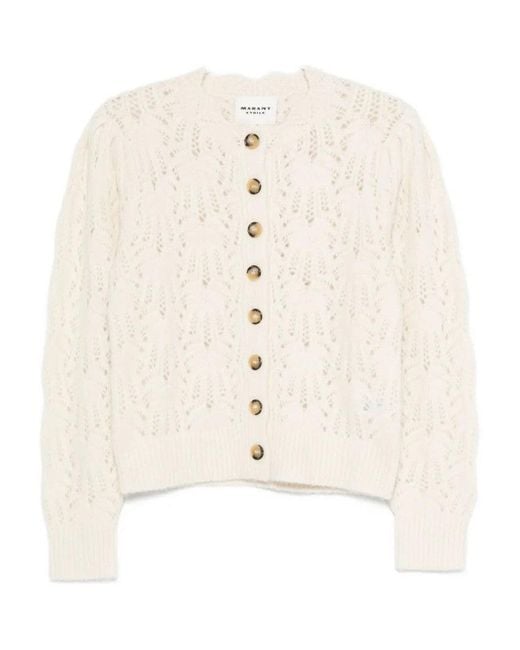 Isabel Marant Natural Button-Front Open-Knit Cardigan