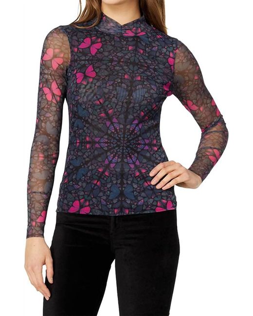 Ted Baker Blue Kamill High Neckline Semi Sheer Mesh Fitted Top Black